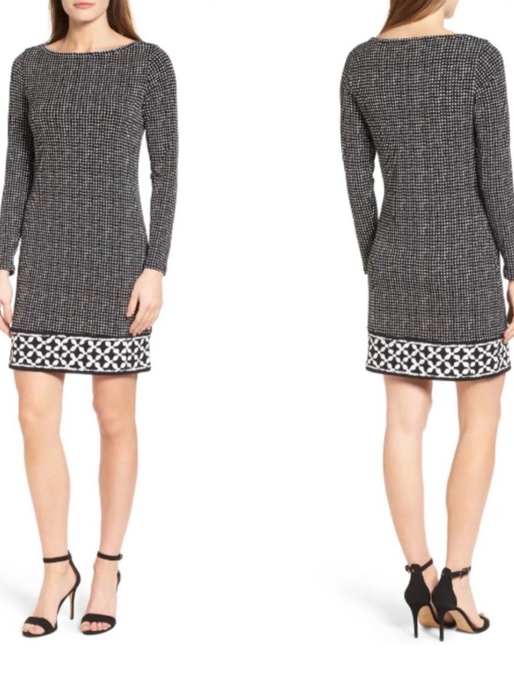 Michael Kors women’s size 1X Black and White‎ Long-Sleeve Knit Shift Dress